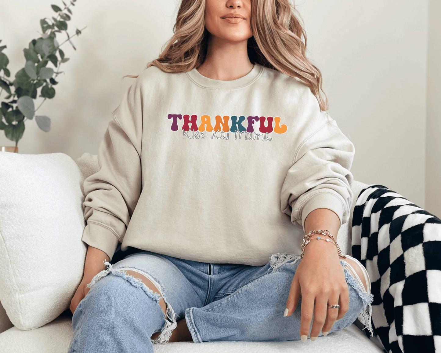 Sweatshirt S / Sand Thankful Klee Kai Mama 2 Inspired Klee Kai Dog Mom Sweatshirt - Retro Vibes for Stylish Pet Lovers