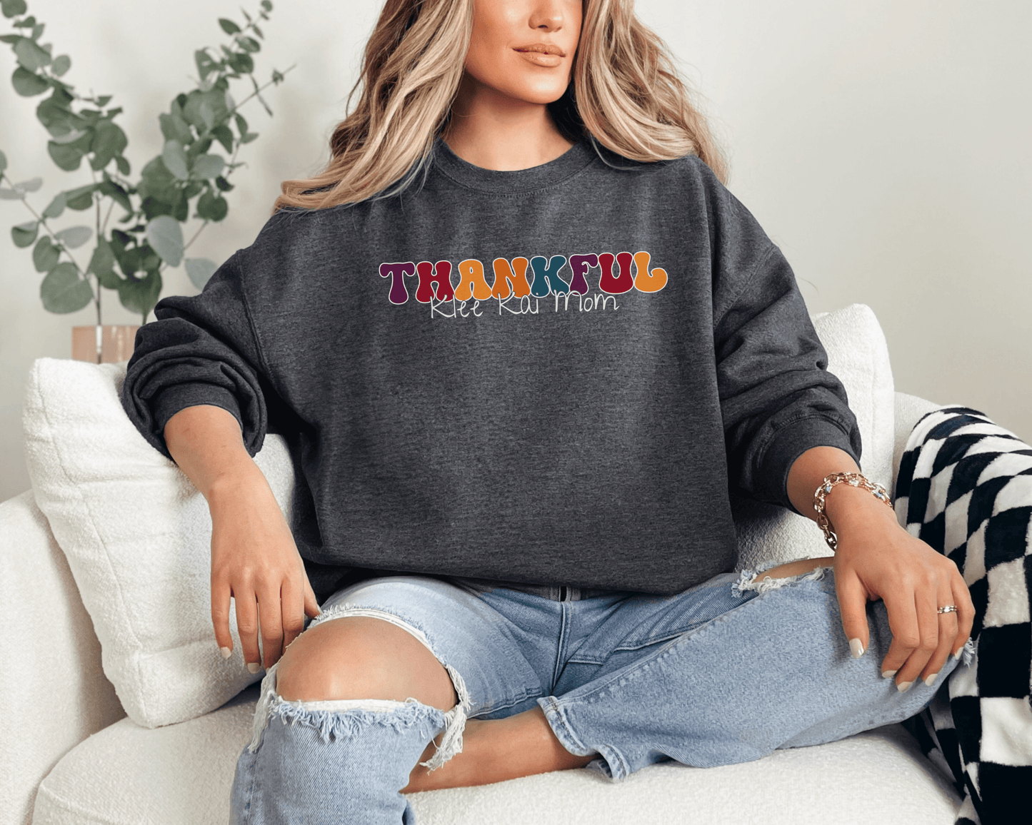 Sweatshirt S / Dark Heather Thankful Klee Kai Mom 2 Inspired Klee Kai Dog Mom Sweatshirt - Retro Vibes for Stylish Pet Lovers