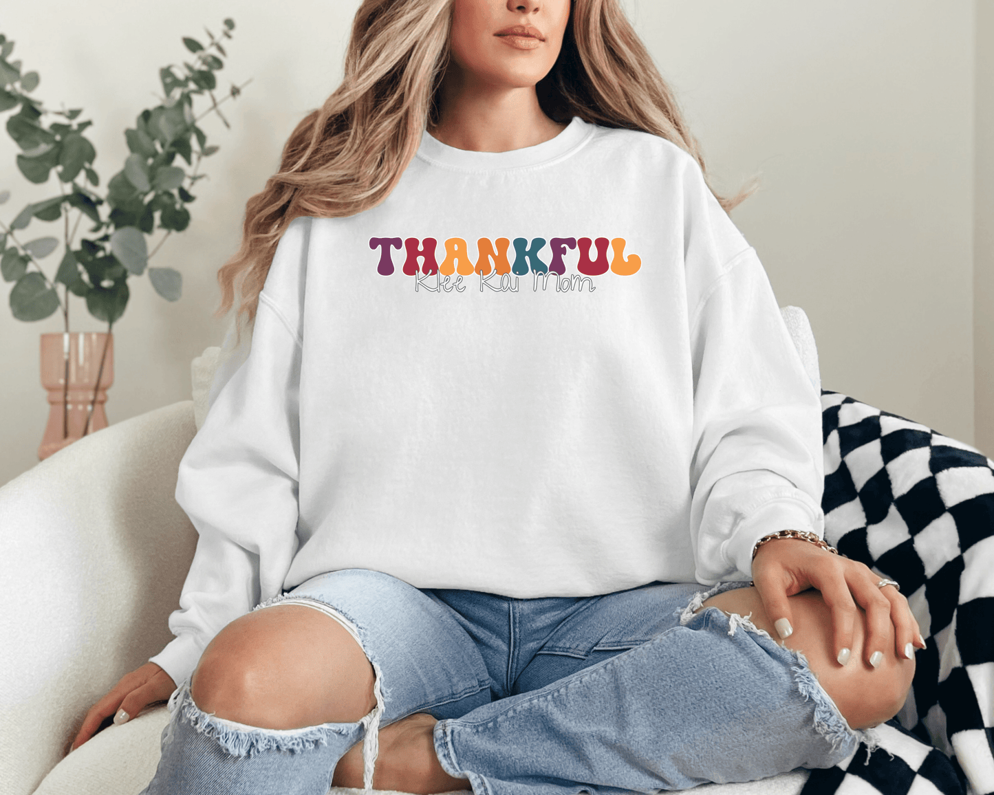 Sweatshirt S / White Thankful Klee Kai Mom 2 Inspired Klee Kai Dog Mom Sweatshirt - Retro Vibes for Stylish Pet Lovers