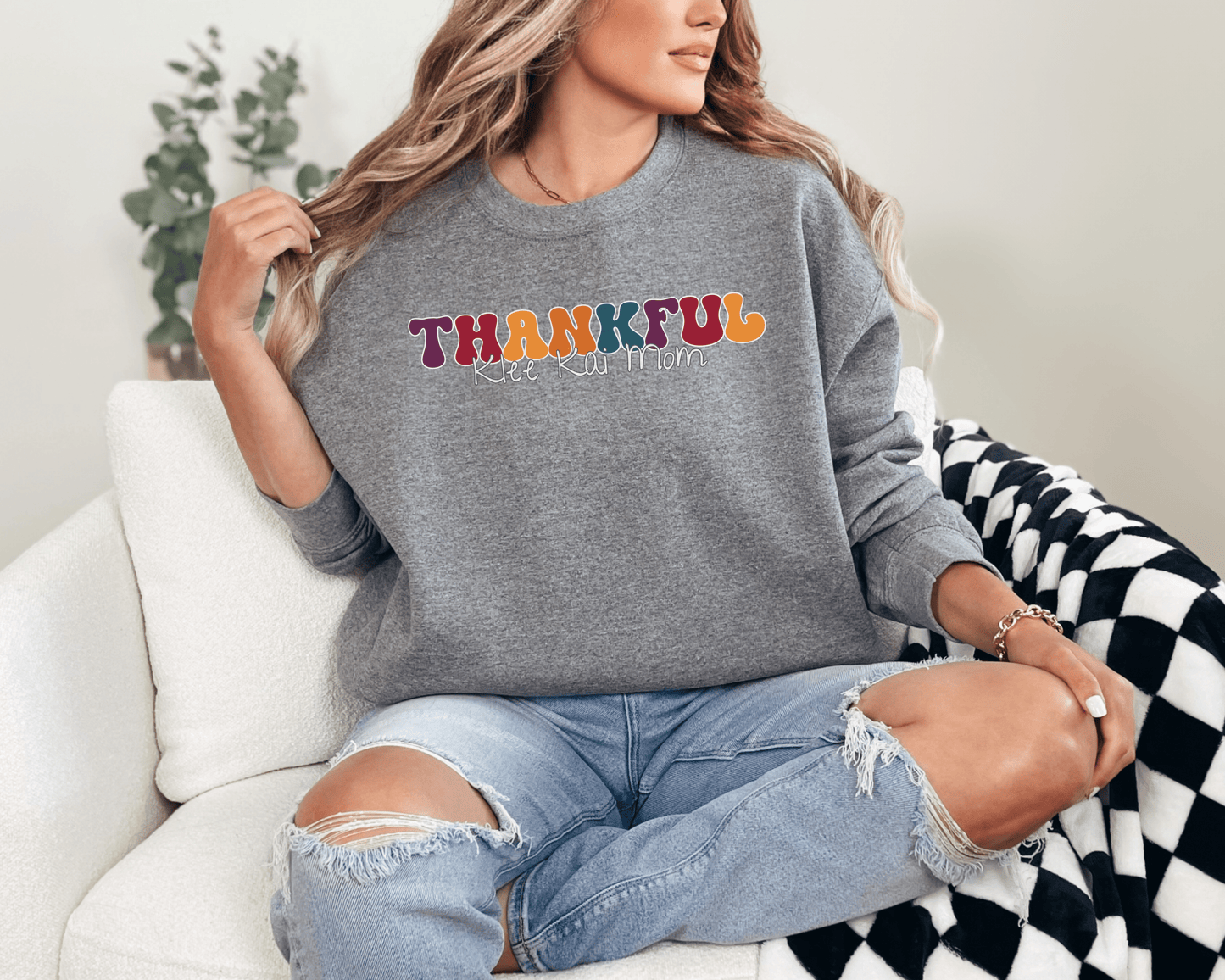 Sweatshirt S / Graphite Heather Thankful Klee Kai Mom 2 Inspired Klee Kai Dog Mom Sweatshirt - Retro Vibes for Stylish Pet Lovers