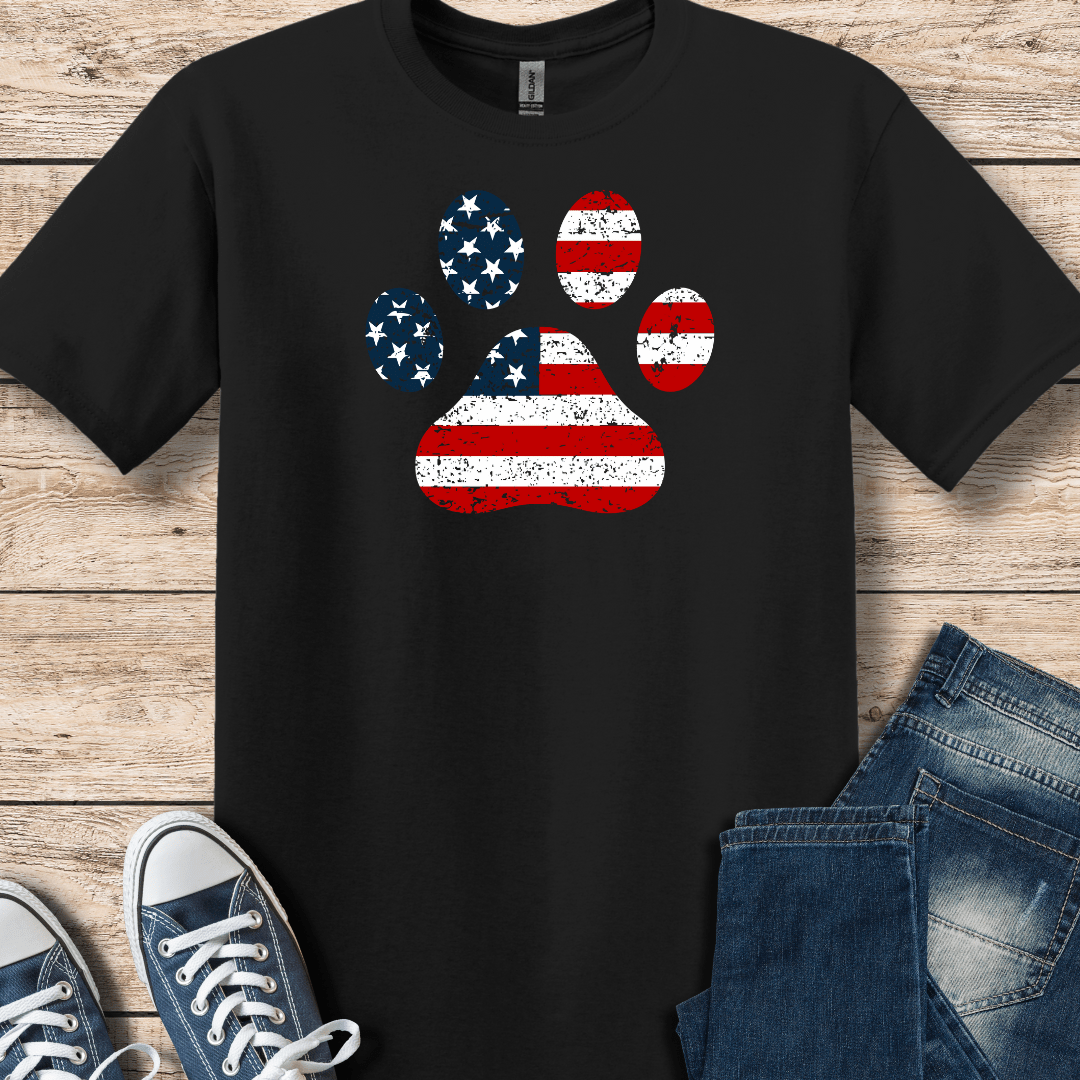 T-Shirt 64000 Black / XS American Flag Paw Print Tee