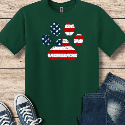 T-Shirt 64000 Forest Green / S American Flag Paw Print Tee