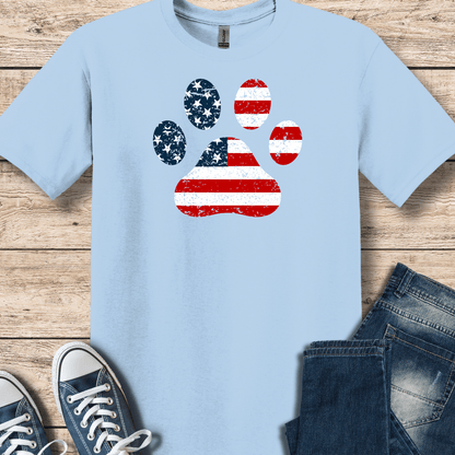 T-Shirt 64000 Light Blue / S American Flag Paw Print Tee