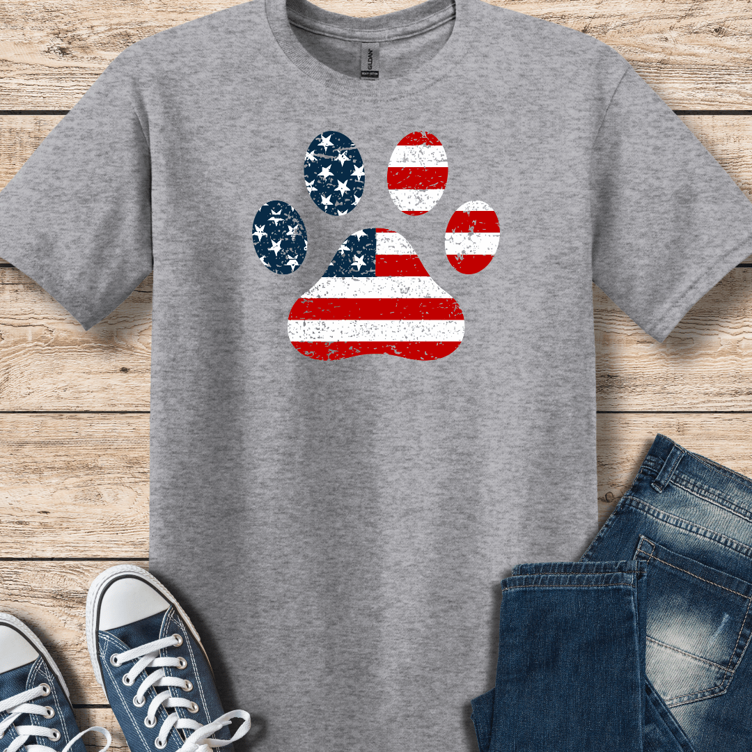 T-Shirt 64000 Sport Grey / XS American Flag Paw Print Tee