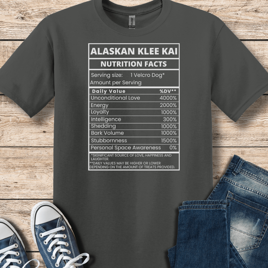 T-Shirt Charcoal / XS Alaskan Klee Kai Nutritional Facts T-Shirt