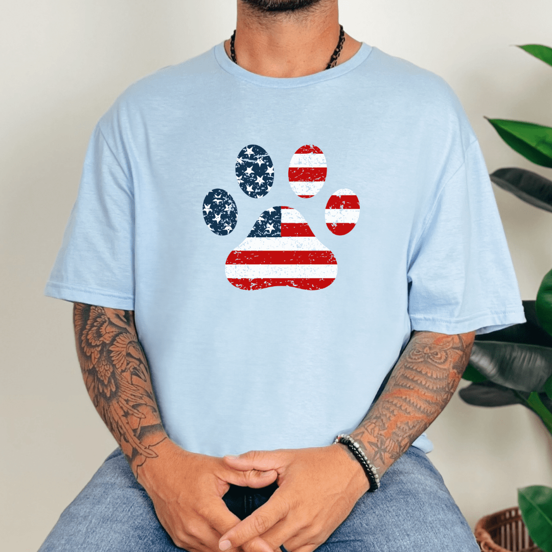 T-Shirt Light Blue / S American Flag Paw Print Tee