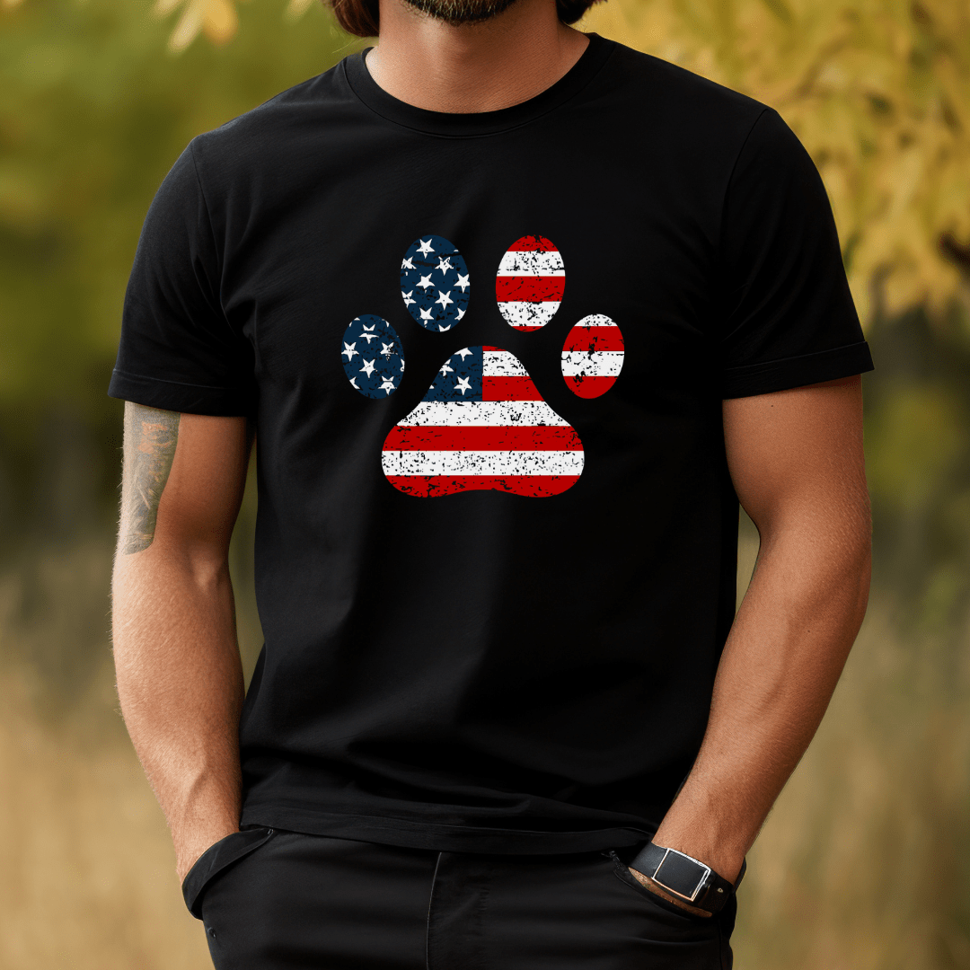 T-Shirt Black / XS American Flag Paw Print Tee