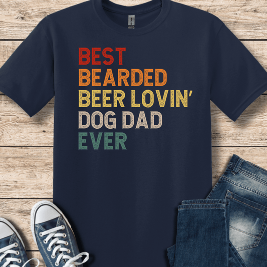 T-Shirt Navy / S Best Bearded, Beer Lovin Dog Dad Shirt