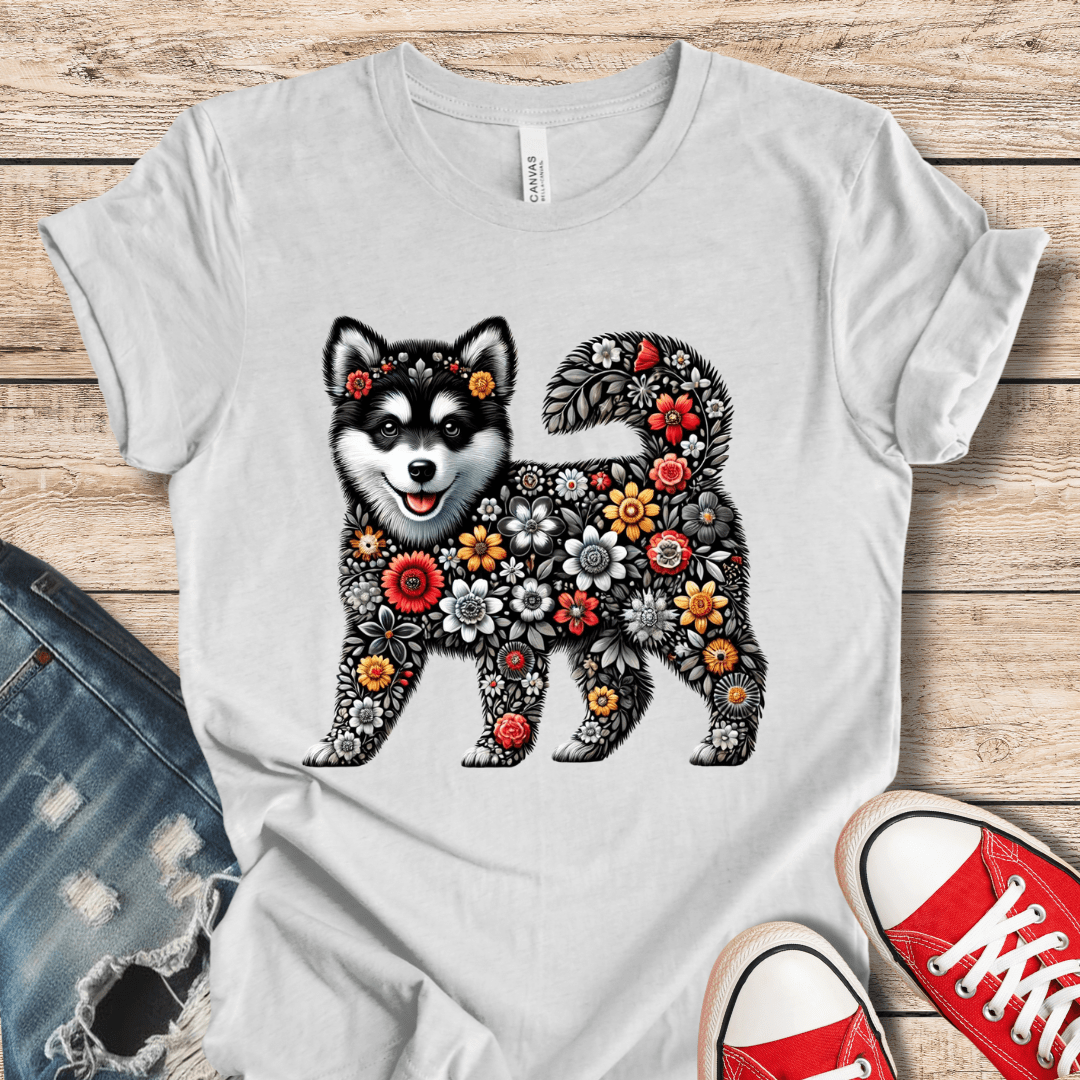 T-Shirt Ash / XS BW Flower Pup Tee