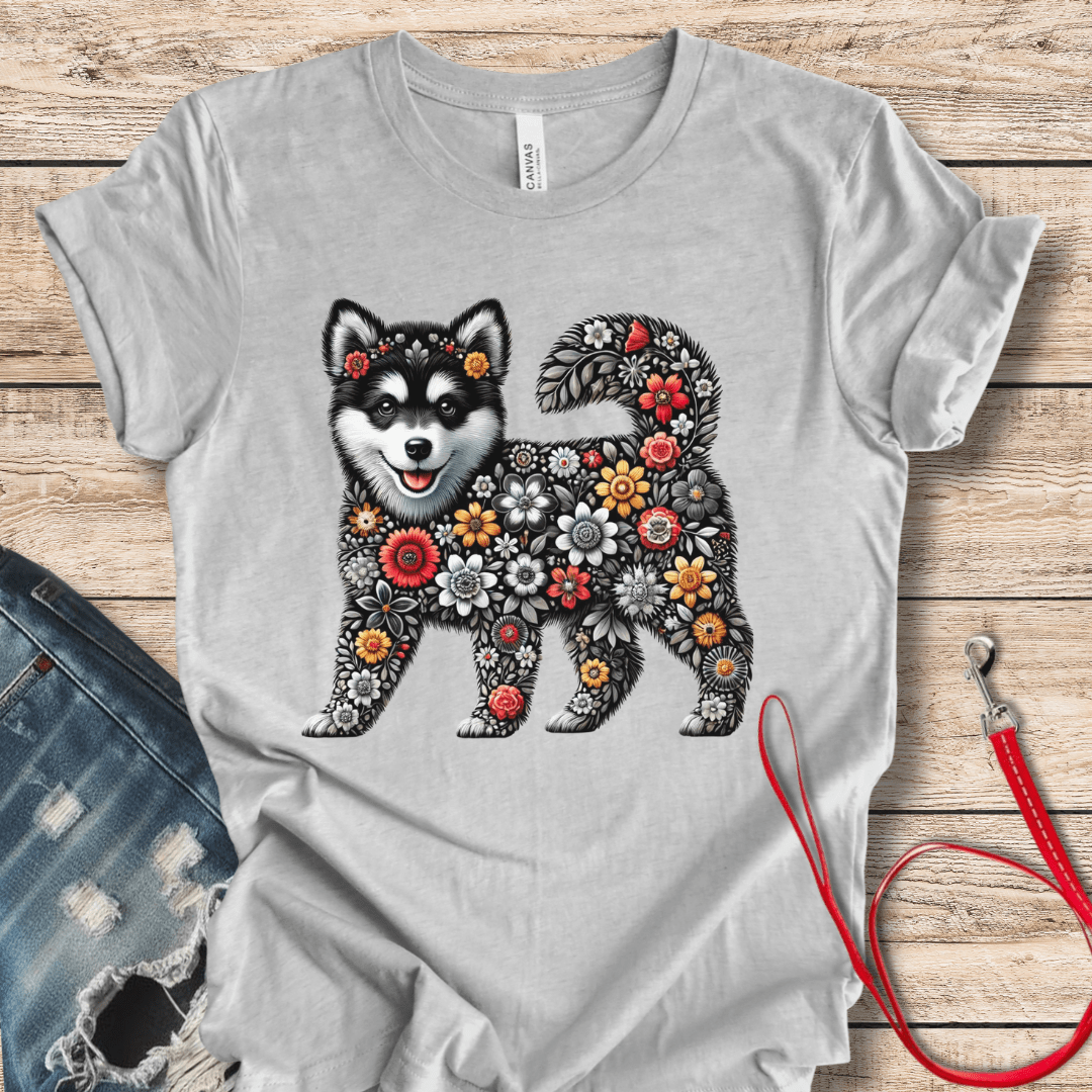 T-Shirt Athletic Heather / XS BW Flower Pup Tee