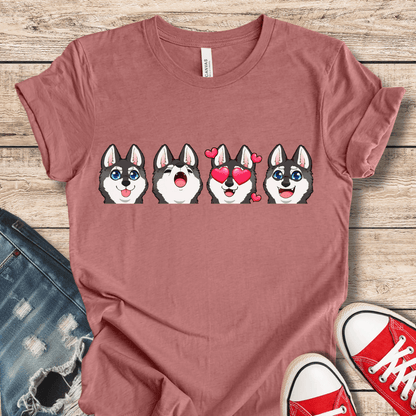 T-Shirt Heather Mauve / XS Emoji BW Alaskan Klee Kai  (Black/White dog version) Tee