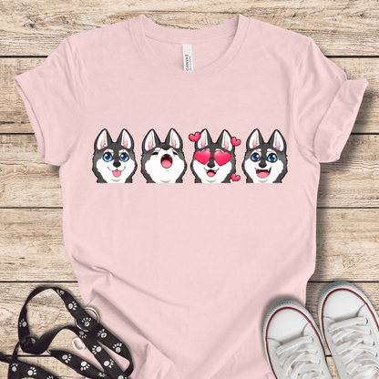 T-Shirt Soft Pink / XS Emoji BW Alaskan Klee Kai  (Black/White dog version) Tee