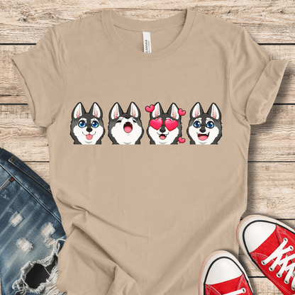 T-Shirt Tan / XS Emoji BW Alaskan Klee Kai  (Black/White dog version) Tee