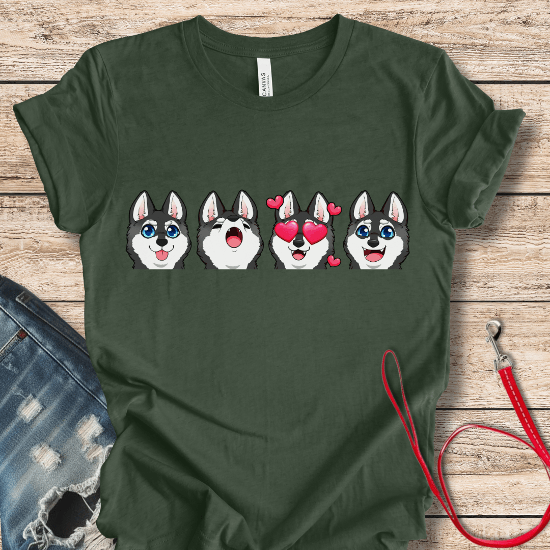 T-Shirt Heather Forest / XS Emoji BW Alaskan Klee Kai  (Black/White dog version) Tee