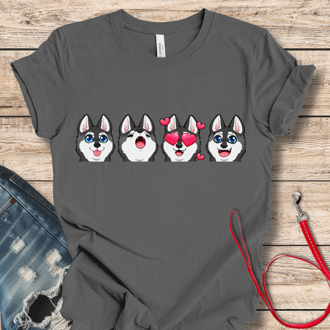 T-Shirt Asphalt / XS Emoji BW Alaskan Klee Kai  (Black/White dog version) Tee