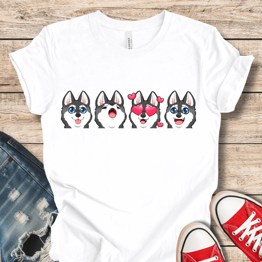 T-Shirt White / XS Emoji BW Alaskan Klee Kai  (Black/White dog version) Tee