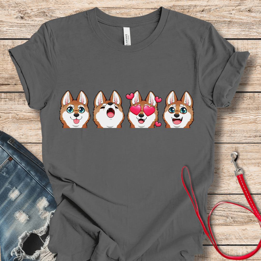 T-Shirt Asphalt / XS Emoji RW Alaskan Klee Kai (Red/White dog version) Tee