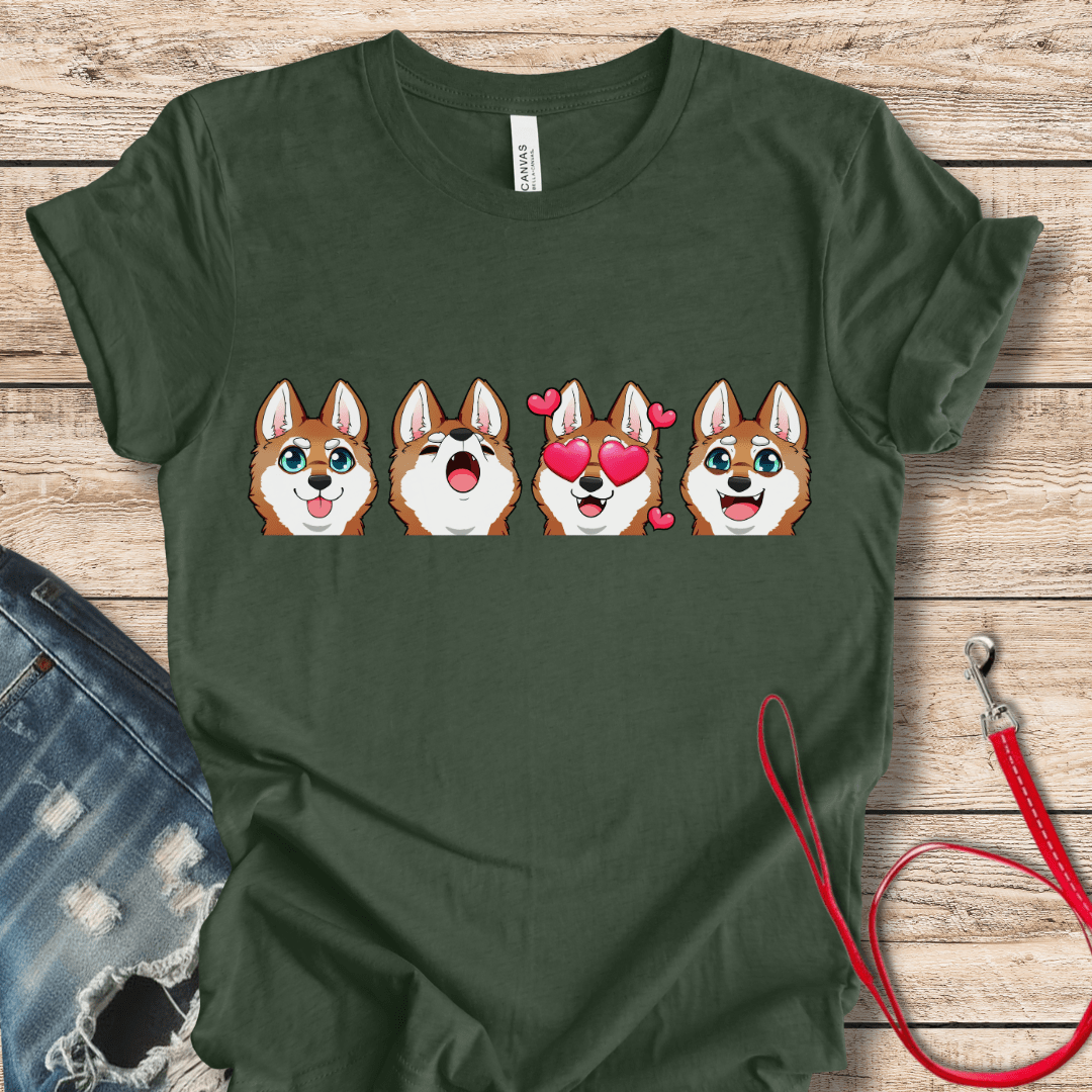 T-Shirt Heather Forest / XS Emoji RW Alaskan Klee Kai (Red/White dog version) Tee