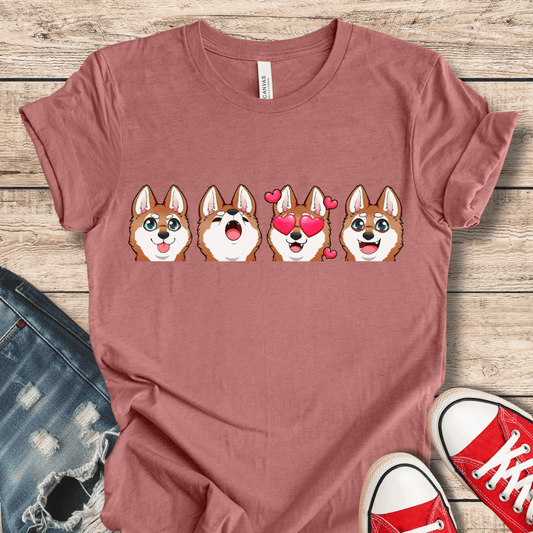 T-Shirt Heather Mauve / XS Emoji RW Alaskan Klee Kai (Red/White dog version) Tee