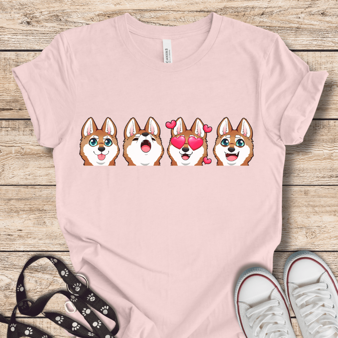 T-Shirt Soft Pink / XS Emoji RW Alaskan Klee Kai (Red/White dog version) Tee