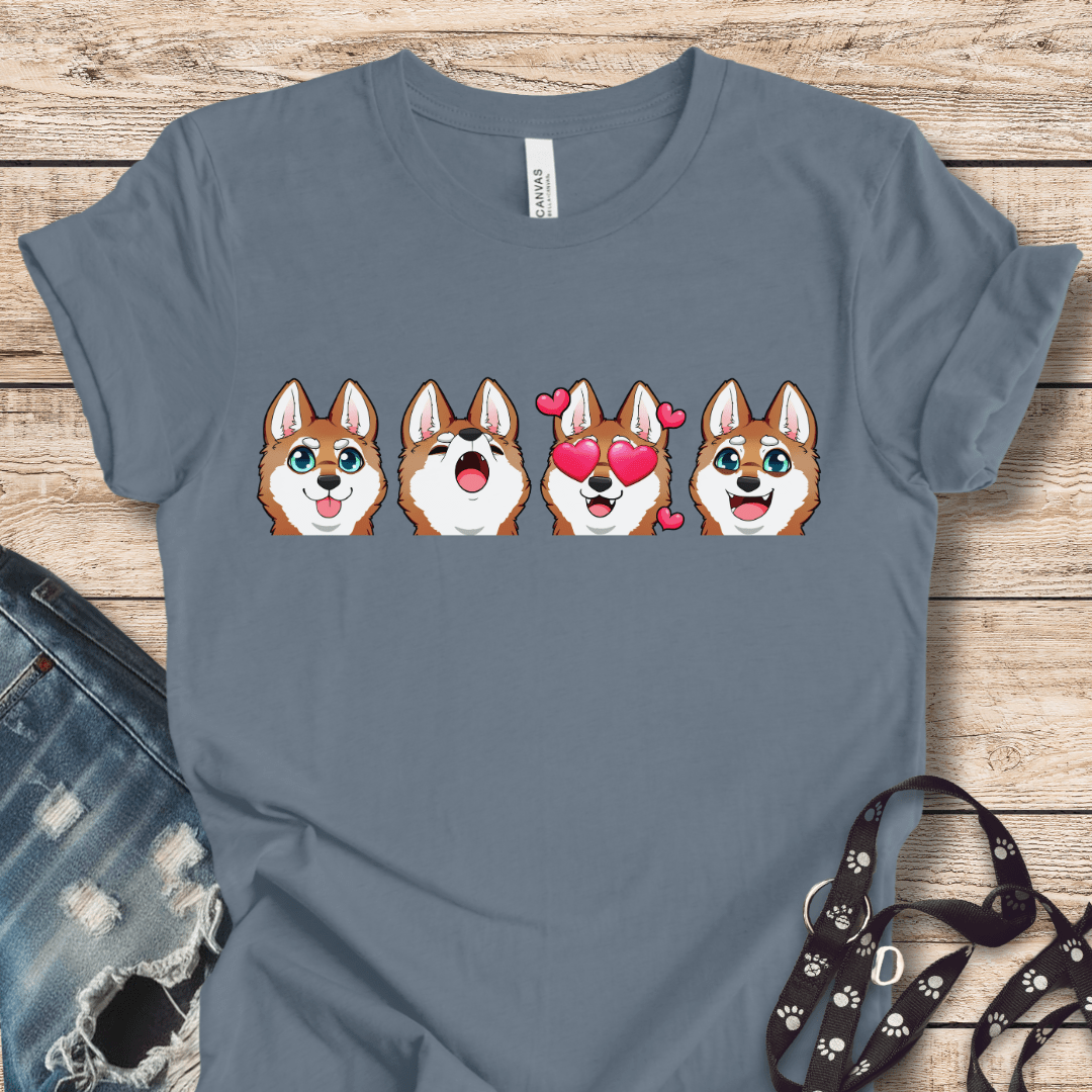 T-Shirt Steel Blue / XS Emoji RW Alaskan Klee Kai (Red/White dog version) Tee