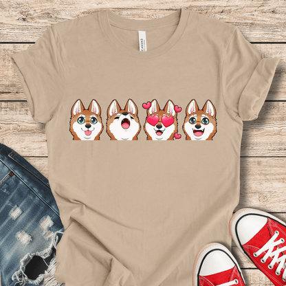 T-Shirt Tan / XS Emoji RW Alaskan Klee Kai (Red/White dog version) Tee