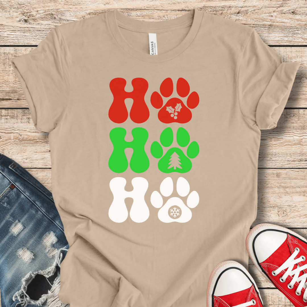 T-Shirt Tan / XS HO HO HO Paws Tee