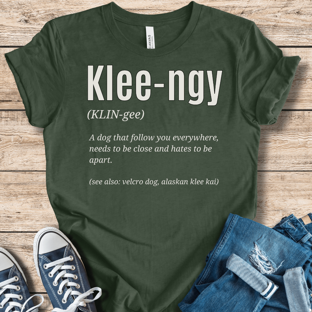 T-Shirt Heather Forest / XS Klee-ngy Definition Tee – The Perfect Velcro Dog Shirt