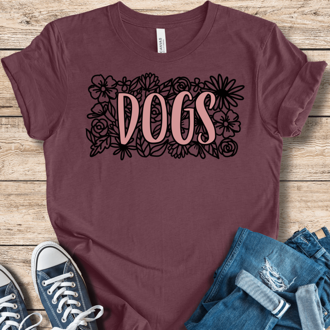 T-Shirt Heather Maroon / XS Paws & Petals – Floral DOGS Tee