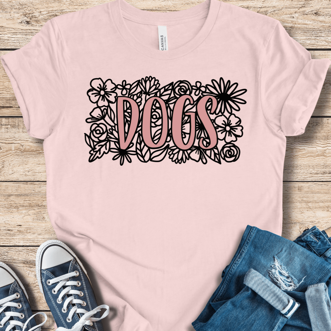 T-Shirt Soft Pink / XS Paws & Petals – Floral DOGS Tee