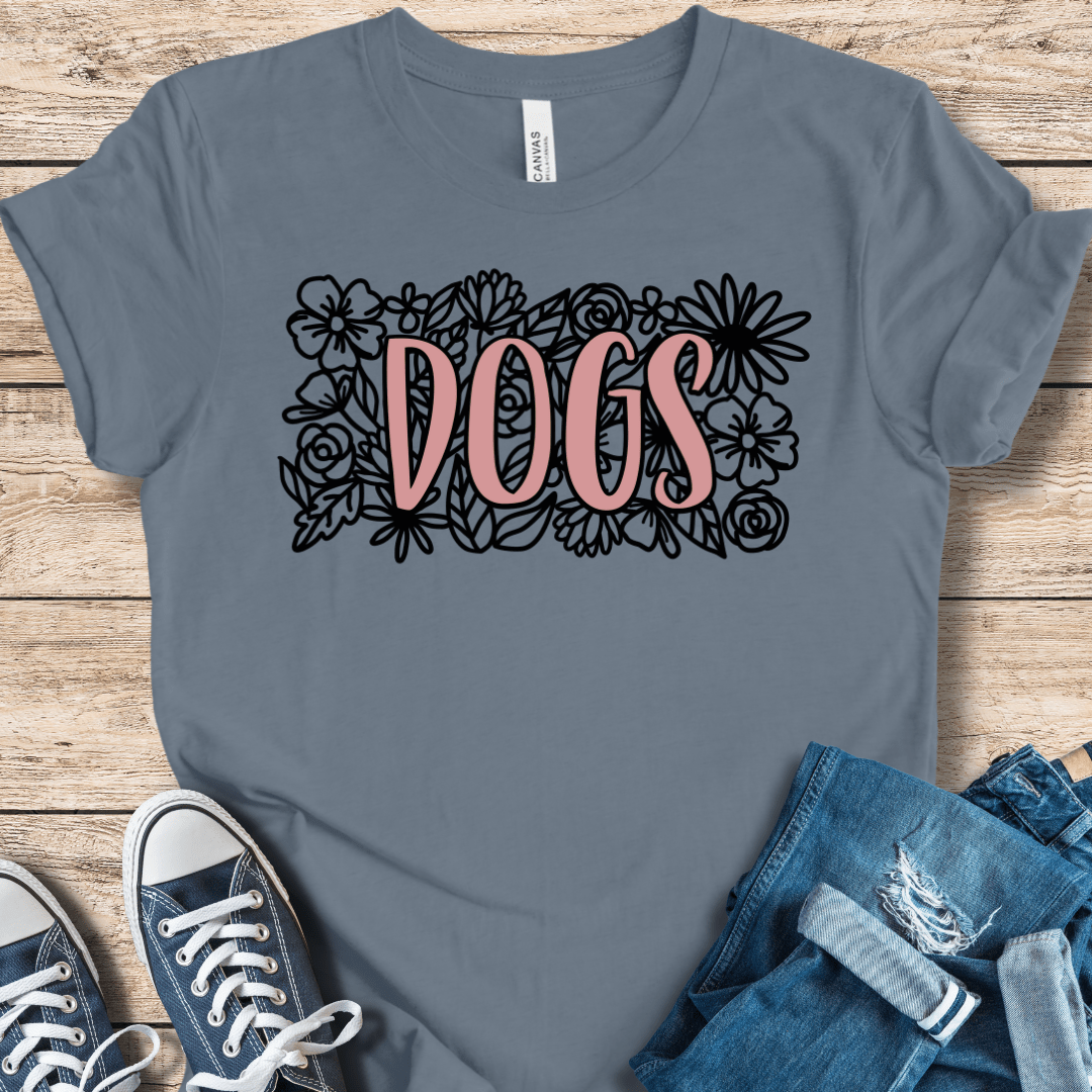 T-Shirt Steel Blue / XS Paws & Petals – Floral DOGS Tee