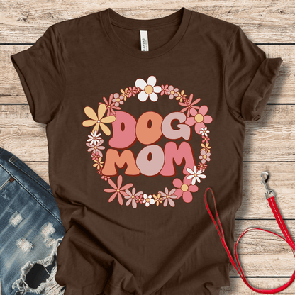 T-Shirt Heather Brown / XS Retro Flower Dog Mom Style Tee