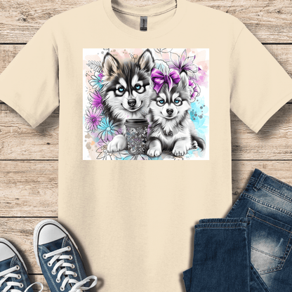 T-Shirt Natural / S Watercolor Klee Kai Pups T-shirt