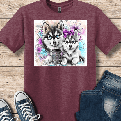 T-Shirt Heather Maroon / S Watercolor Klee Kai Pups T-shirt